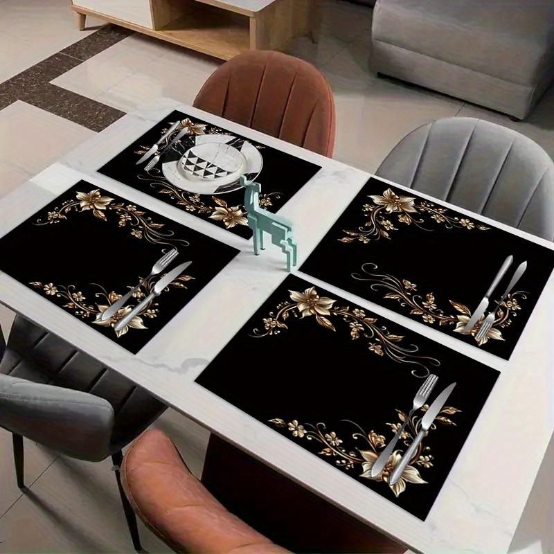 4/6 Stück Retro Schwarze Blumenmuster Tischsets 12x18 Zoll Tischmatten für Feiertagsparty Hochzeitsbankett Couchtisch Heimdekoration Langlebig