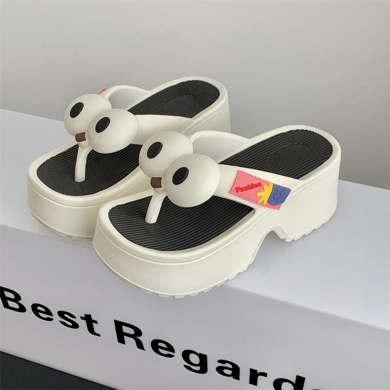 Women's Thick-Soled Summer Flip-Flops: Big-Eyed Dog, EVA, Height-Increasing, Non-Slip Sandals