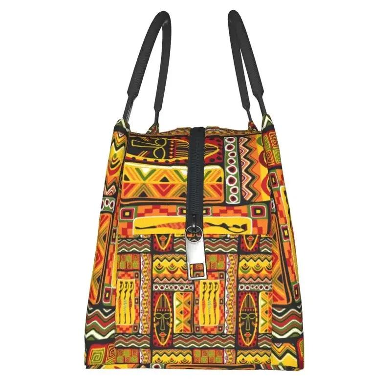 African Elements Pattern Insulated Lunch Bags Women Africa Culture Lunch Container for Outdoor Picnic Storage Meal Food Box