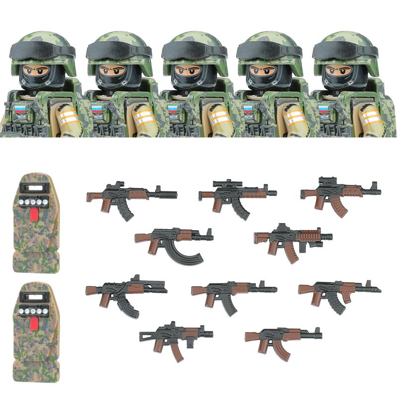 Non-Toxic City Police Russia Commando Fsb Special Forces Figures Building Blocks Green Camouflage Shield Army Soldier Military Weapon Toys