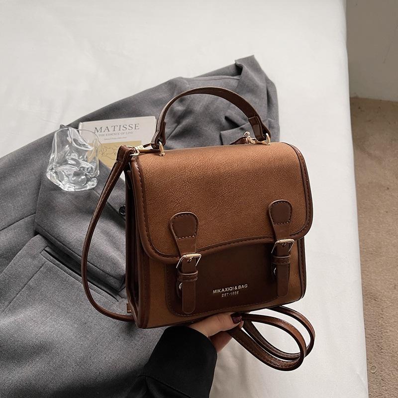 Schoolbag Korean version niche retro backpack women's 1011 spring new high-value simple casual portable small square bag women