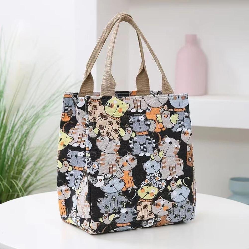 Canvas Lunch Bag Cute Printing Portable Canvas Bag Colorful Picnic Bag