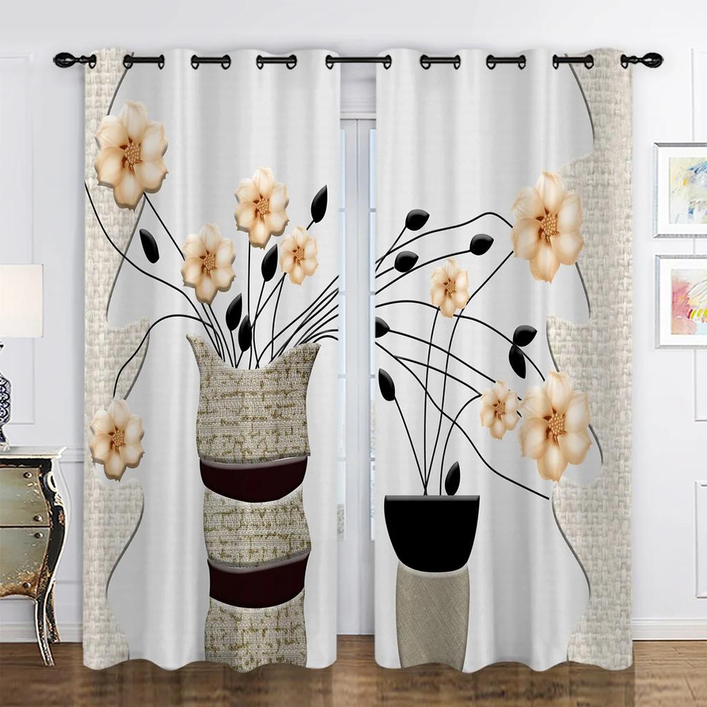 2 Pieces Sunflower Vase Luxury Gold Flower Western Classical Vase Window Treatment Curtains For Living Room Bedroom Home Decor