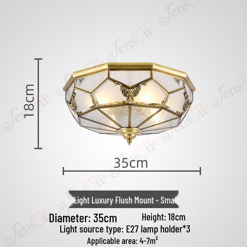 European All-Copper Ceiling Light for Bedroom, Living Room, Foyer, Balcony, or Aisle - Simple, Warm, and Romantic Design