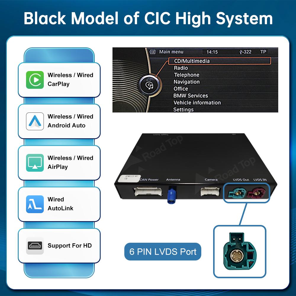 Wireless CarPlay Android Auto for BMW 1 2 3 4 5 6 7 Series X1 X3 X4 X5 X6 MINI F15 F16 F25 F26 F48 F45 F10 F22 F20 F30 F32 F34 CIC High With 6 PIN