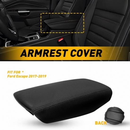 Leather Armrest Center Console Lid Cover Skin Black For Ford Escape 2017- EA