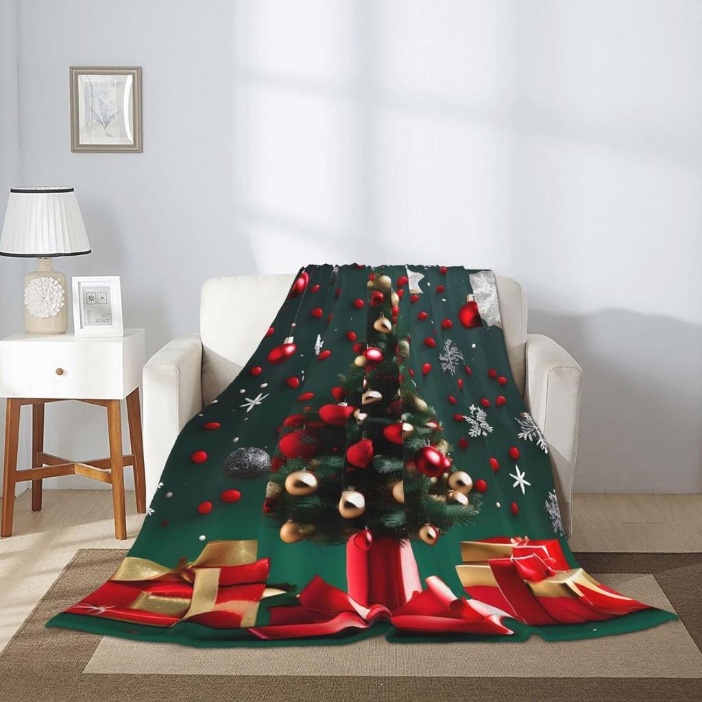 Ultra Soft Fleece Blanket,Round Ball Christmas Tree, No Shed No Pilling Luxury Plush Cozy Lightweight Blanket for Bed, Couch
