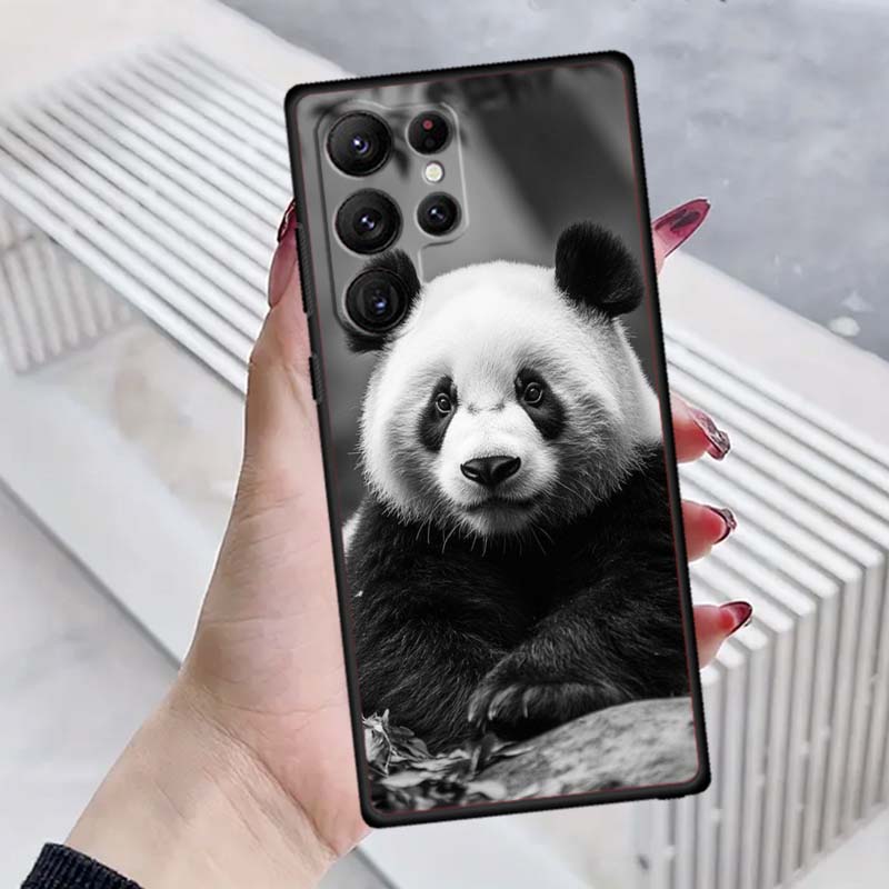 Cartoon Anime Panda Cute Phone Case For Samsung Galaxy S26 S25 S24 S23 S22 S21 S20 Ultra Plus FE 5G Black Soft TPU