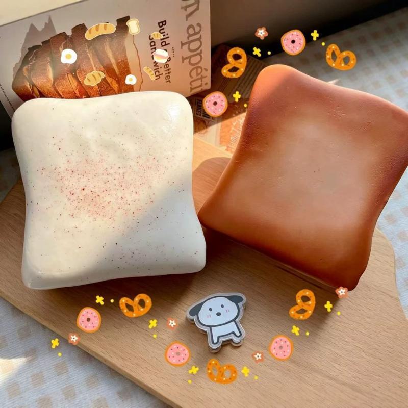 Soft Squeeze Simulated Toast Squishy Toy Stress Relief Fidget Bread Toy Easy to Clean for Home Office Daily Anxiety Relief