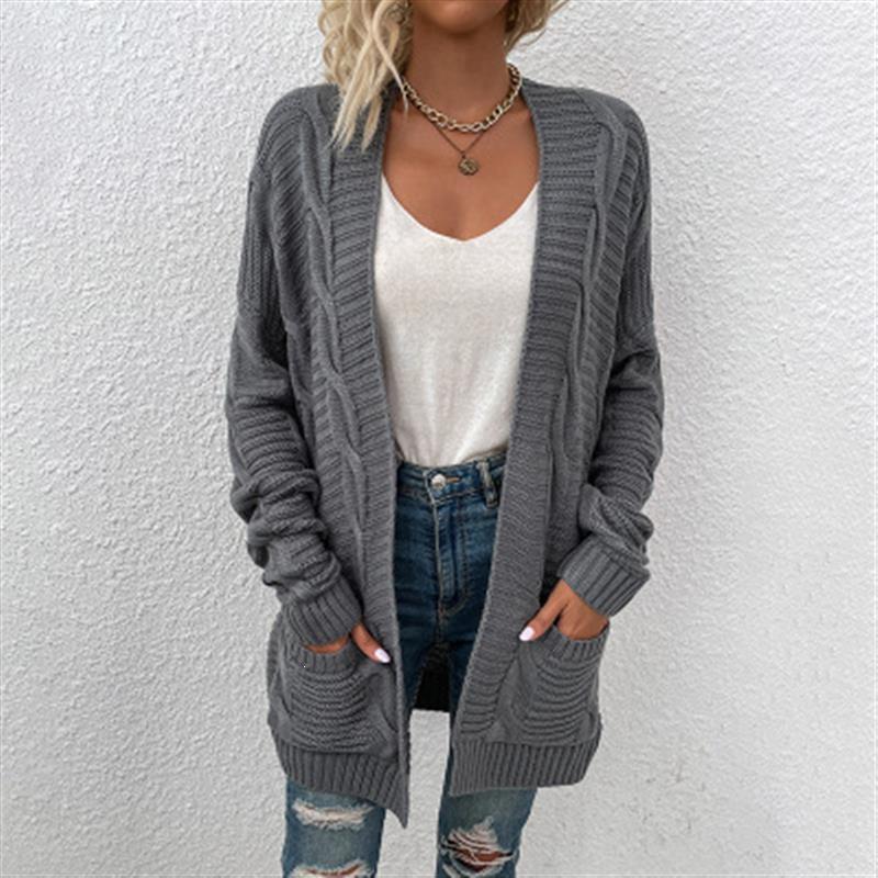 2026 Spring & Autumn Women's Mid-Length Cable Knit Cardigan Sweater