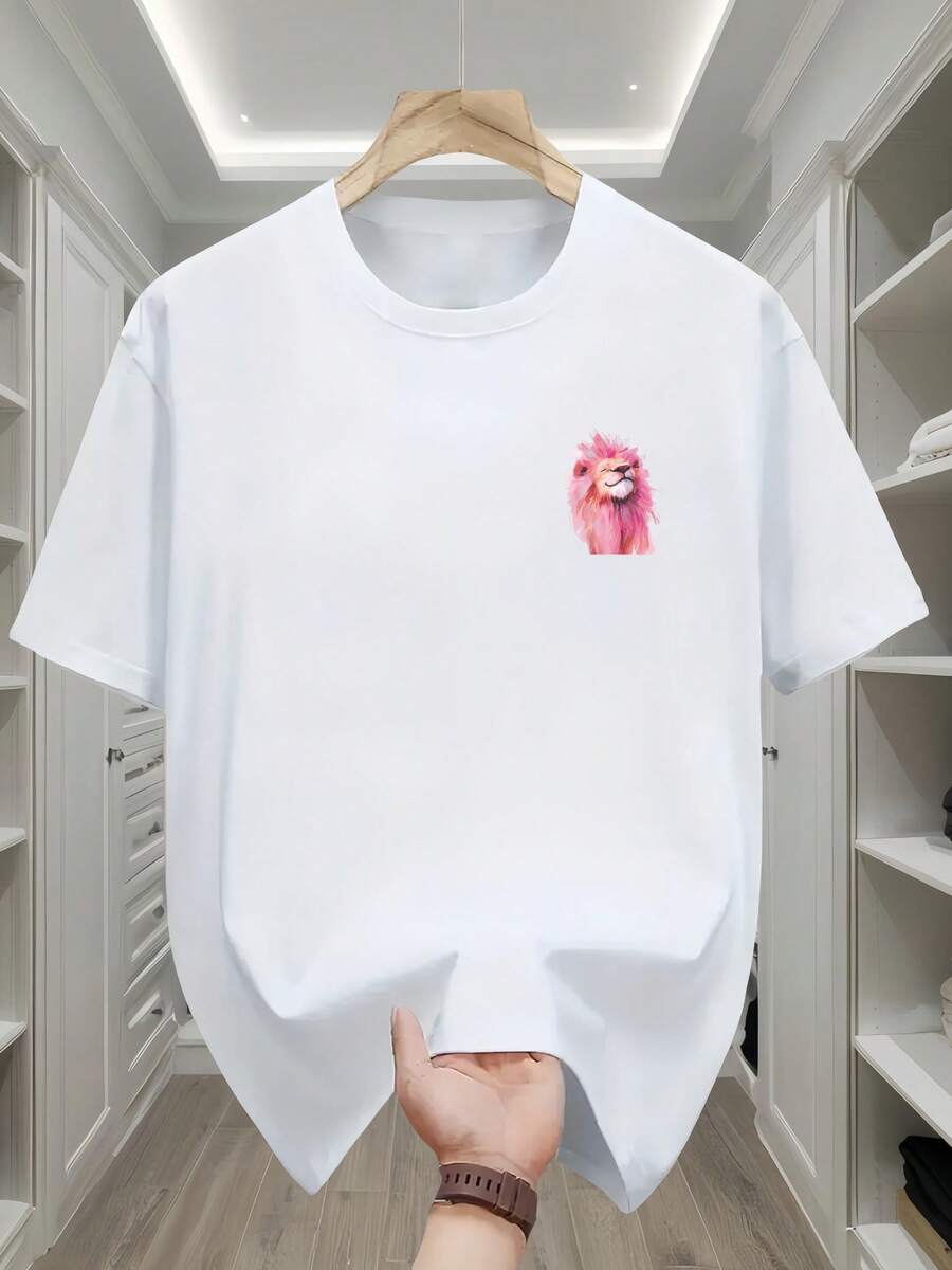 

Unisex T-Shirt With Lion Print - Casual & Comfortable, Short Sleeve, Crew Neck Tee All Seasons L