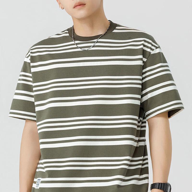 JIAOXIU Men's Classic Stripe Loose Fit Round Neck T-Shirt