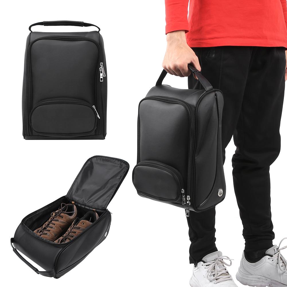 Portable PU Golf Shoes Bag Waterproof Zippered Breathable Carrier Package Accessory