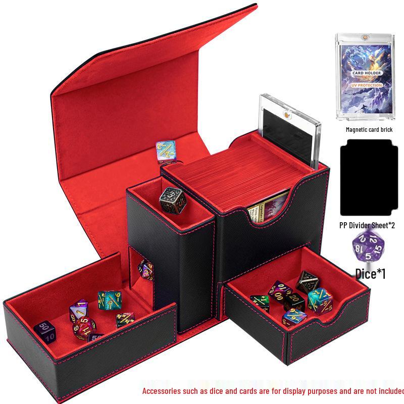 PU Window Opening Dice Tower Card Storage Box - Drawer-Type, Multi-functional for TCG Pokémon Board Games