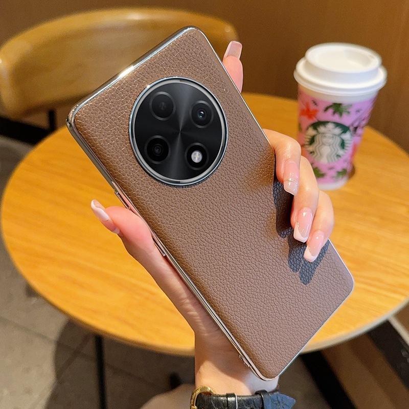 

Moblie Phone Case for Oppo A5 Pro A3 A2pro Business Electroplated Lychee Pattern Leather Shell Luxury Shockproof Bumper Cover OPPO A2 Pro глибокий кавового кольору
