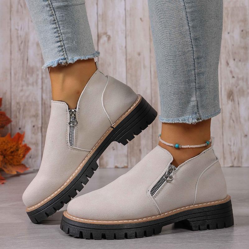 Women's Plus Size Autumn and Winter Beautiful and Versatile Block Heel Suede Side Zipper Fashion Boots