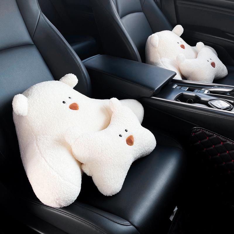 Cute Bear Headrest Neck Pillow for Car Seat Interior Support.