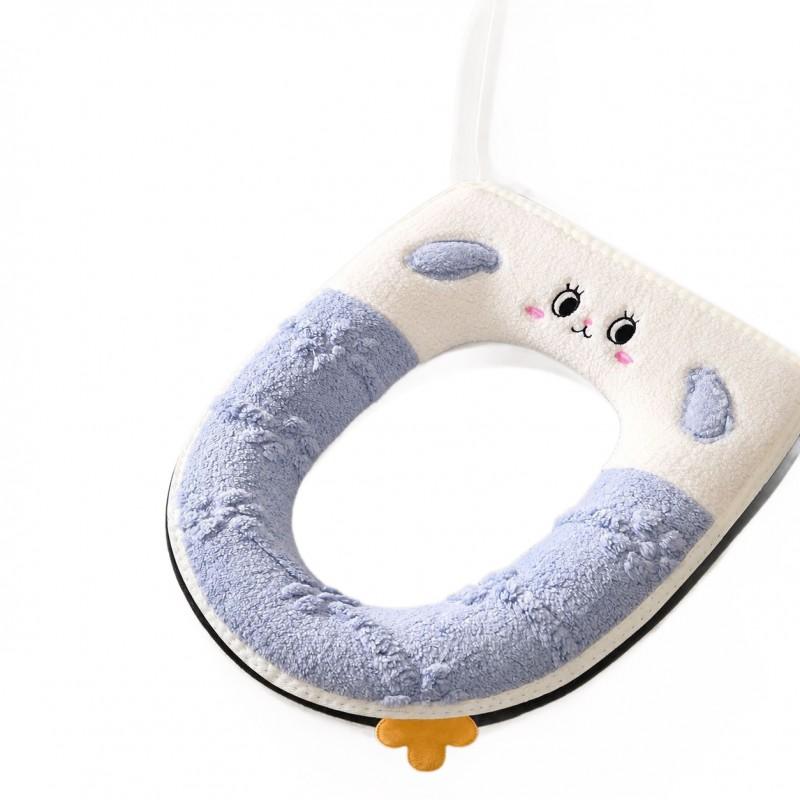 Plush Cartoon Toilet Seat Cover With Zipper Thick Soft Winter Fall Bathroom Accessory U-Shaped Home Use