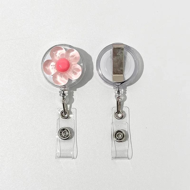 2/5pcs Telescopic Flower Back Clip Buckle Card Holder Automatic Rebound Buckle Durable Name Tag Buckle