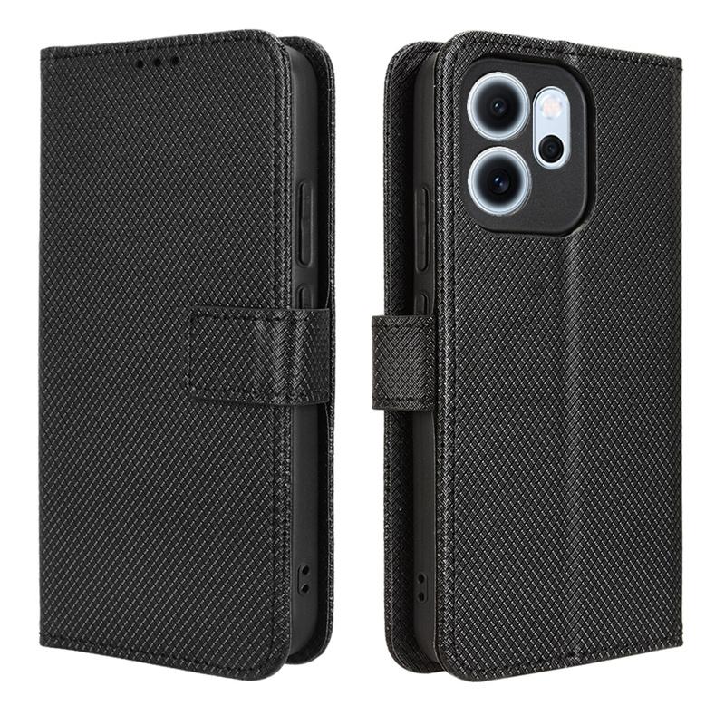 For OPPO Reno 14F 5G Luxury Flip Diamond Pattern lanyard Business Wallet Case Leather for OPPO Reno 14F 5G Phone Case