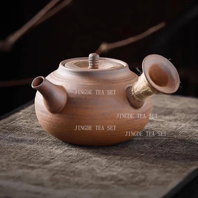220ml Coarse Pottery Small Capacity Side Handle Pot Household Chinese Style Kettle Handmade Teapot Kungfu Tea Set