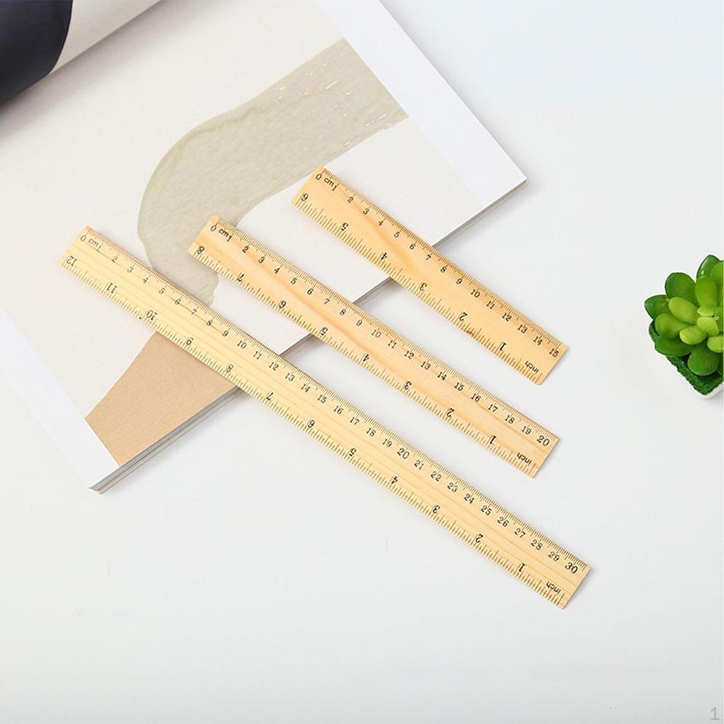 3Pcs Wooden Rulers Measuring Tool Professional Accurate Comfortable Grip 2 Scale