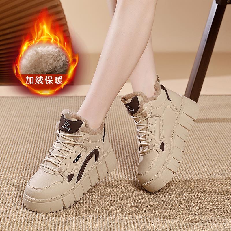 

Winter velvet high-top little white shoes new Korean version ins female student sports board shoes casual cotton shoes S 40