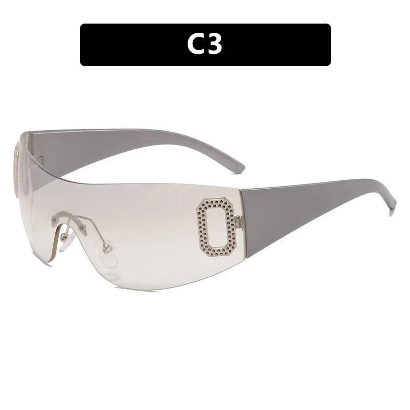 Rimless Y2K Punk One Piece Sunglasses Women Goggle New Luxury Brand Shades Sun Glasses Female Five Star Wrap Around Eyewear