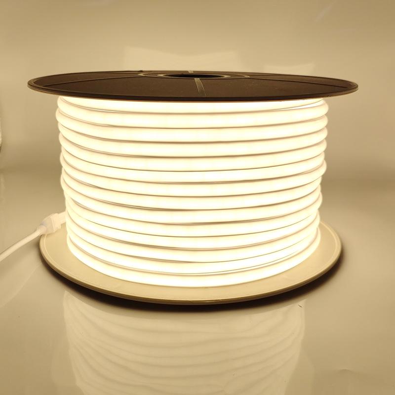 220V FCOB LED Strip with Uniform High Brightness, No Visible Beads, 10cm Cuttable, Self-Adhesive Backing