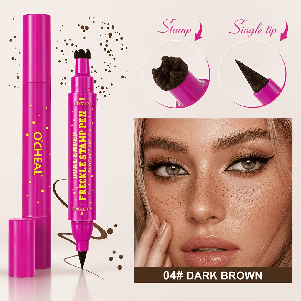Double Headed Freckle Stamp Eyeliner Pen, Long Lasting, Waterproof and Sweat Resistant. Can Create Cute and Playful Summer Makeup Look.
