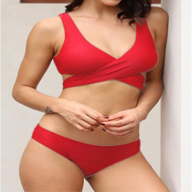 2024 Sexy Women s Strappy Solid Color Bikini Swimwear Small