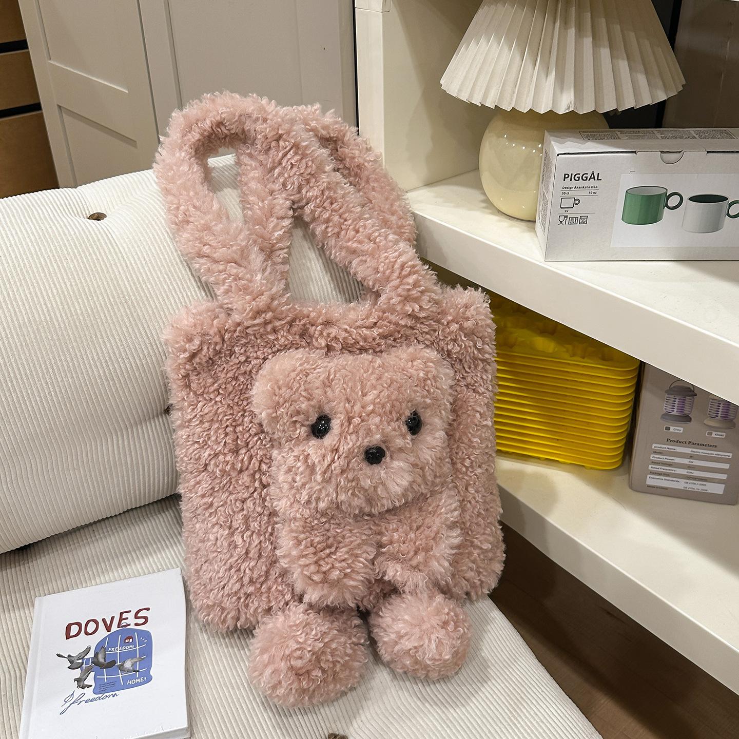 

Плюшевая кукла сумка через плечо женская 2005 осень и зима новая мода медведь ручная женская сумка большая вместимость сумка подмышку розовый