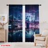 2pcs,2D plane printing Window Curtain City Nightscape Polyester Fabric (without rod) All Seasons Perfect for Living Room &
