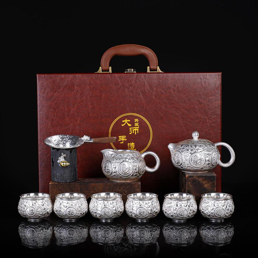 Year of the Dragon Sterling Silver 999 Teapot: Pure Handmade High-End Gongfu Tea Set Souvenir