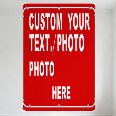 Customizable Photo Text Red Metal Sign with White Border - 4-Line Template for Home Office Wall Decor Metal Tin Sign