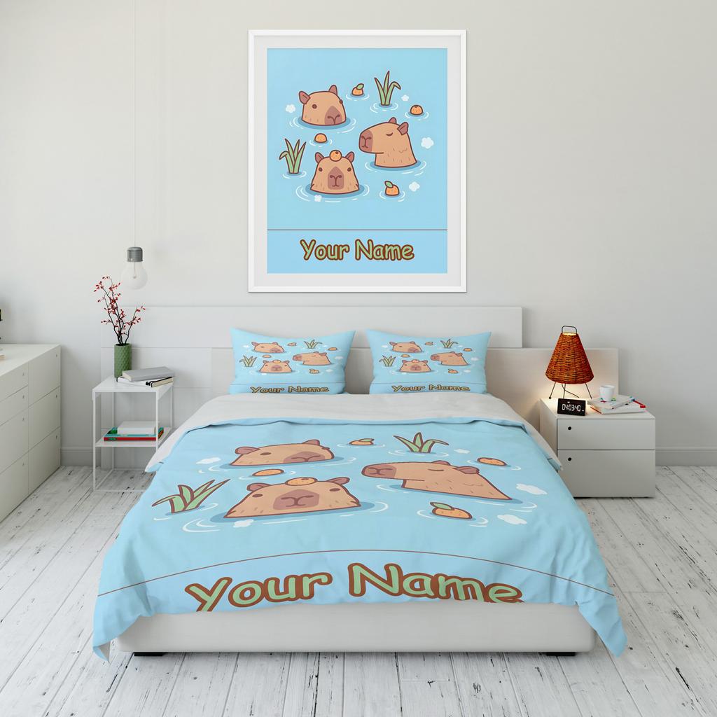 New Arrive! Custom Name Capybara Printed Bedding Set Cartoon Anime Duvet Cover Comforter Pillowcase Boys Girls Adults Great Gift