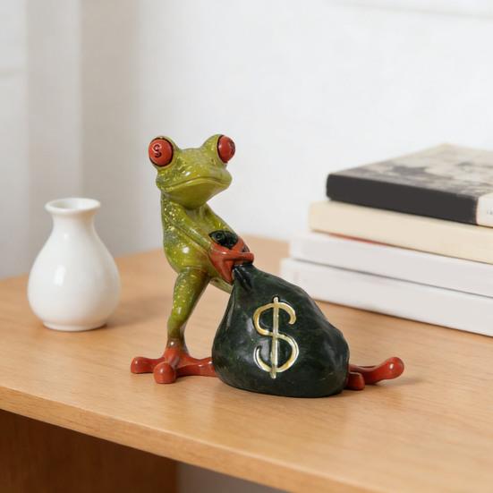 Frog Money Bag Statue Small Resin Frog Sculpture Desk Lucky Frog Ornament for Garden Home Office Workplace Decor