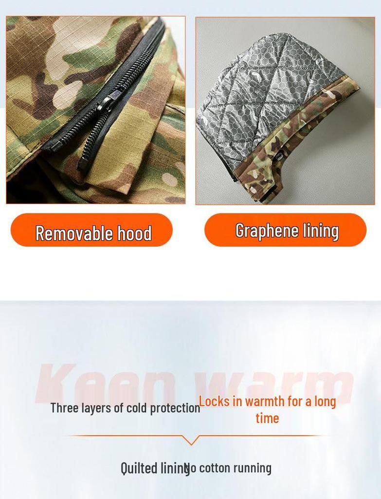Waterproof Camouflage Graphene Military Overcoat: Insulated Winter Work Jacket with Plus Velvet for Cold Storage