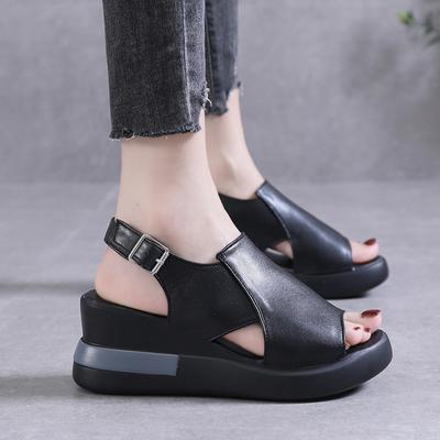Fashion 2025 Women's Platform Wedge Sandals New Summer High-heeled Fish Mouth Women's Shoes Soft Leather Heightened Platform Shoes