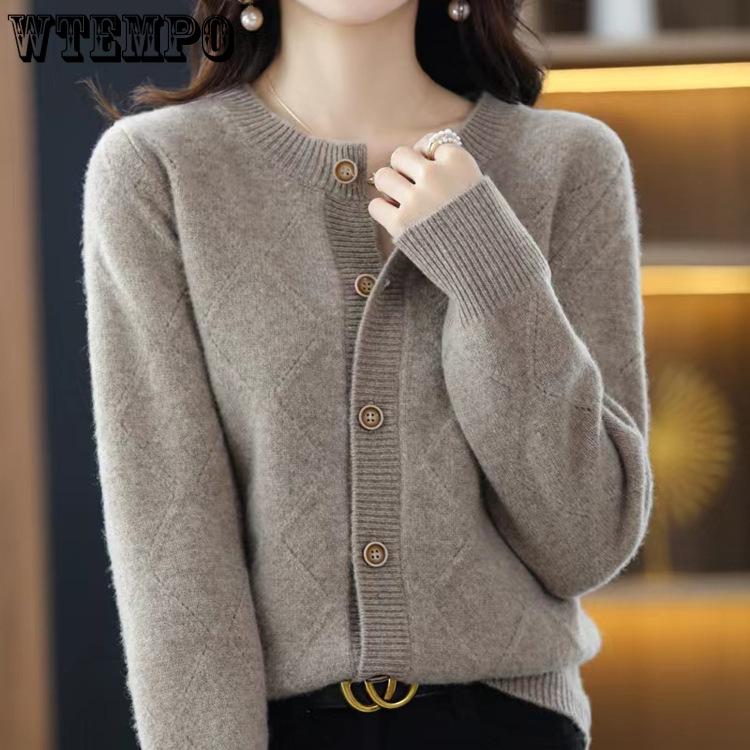 Women's Round Neck Knitted Cardigan for Autumn and Winter Jacquard Single Breasted Sweater for Women