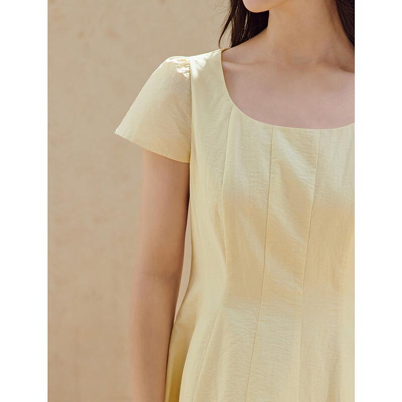 INMAN Lyocell Linen Blend French Round Neck Short Sleeve Dress
