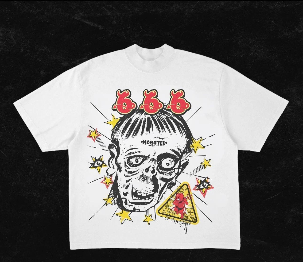 New 666 Momster Skull Devil Star Graphic Print Short Sleeve Unisex S-5XL T-Shirt L