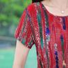 Middle Aged and Elderly Women's Dress Summer Dress Knee Length Short Sleeved Round Neck with Oversized Cotton Silk Long Skirt