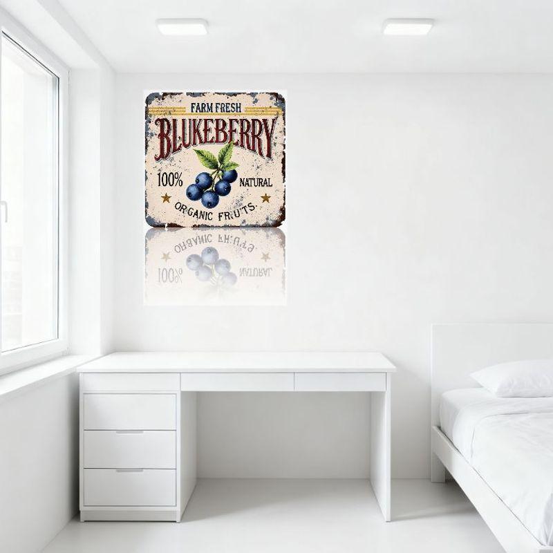 Vintage Farm Fresh Blueberry Metal Tin Sign 100% Natural Organic Fruits Decorative Sign for Home Cafe Bar Wall Decoration (Doubl