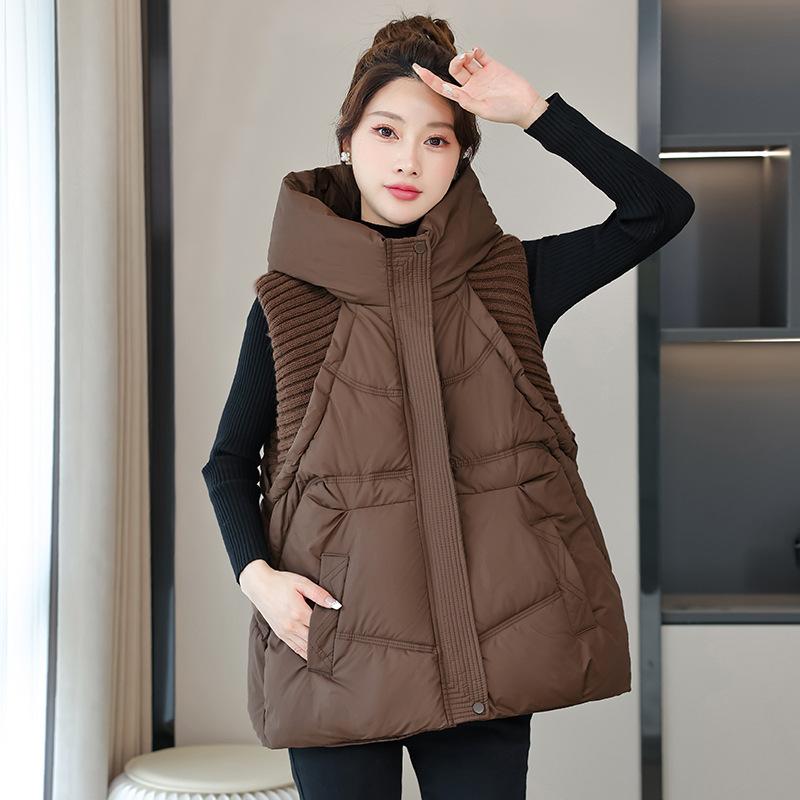 Autumn and Winter Down Cotton Jacket, Vest, Women's Hooded Vest, Camisole, Knitted Outerwear, Vest, Jacket