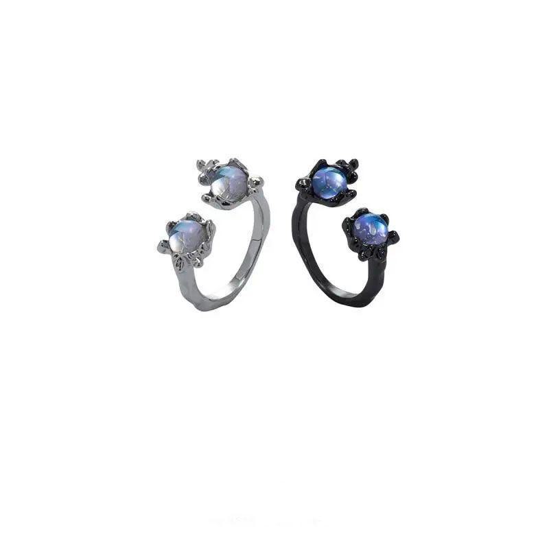 Anello Aperto Versatile Pietra di Luna Grigio Ardesia e Argento - Moda Trendy e Lussuosa per Donne e Coppie