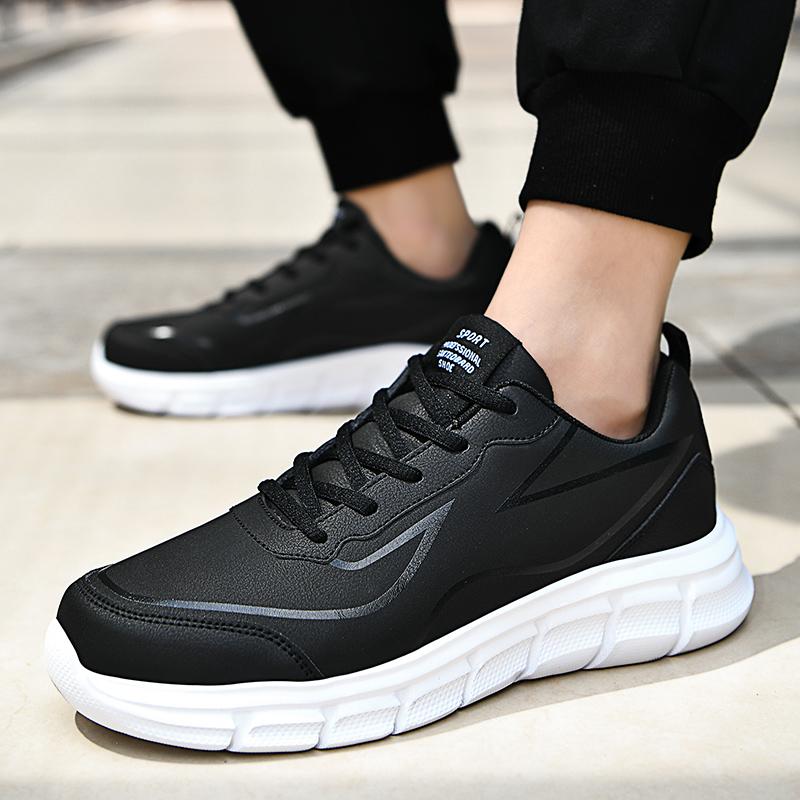 Autumn New Leather Breathable Casual Sports Shoes Large Size Lightweight Soft Sole Running Shoes