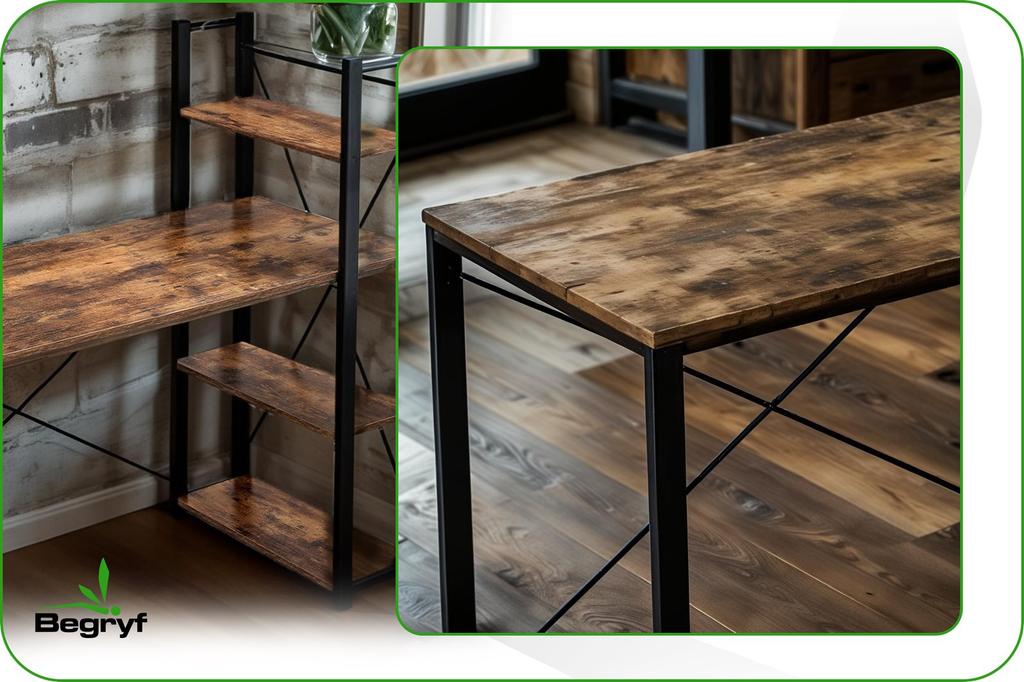 Biurko Duże Ciemny Brąz Z Półkami Vintage 120X60X120 Vb6 Begryf