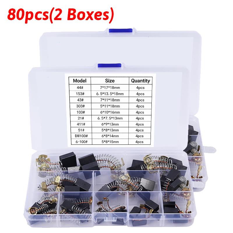 80/40pcs Electric Motor Carbon Brushes Set Assorted Kit for Angle Grinder Drill Electric Hammer Power Tools Replacement Parts