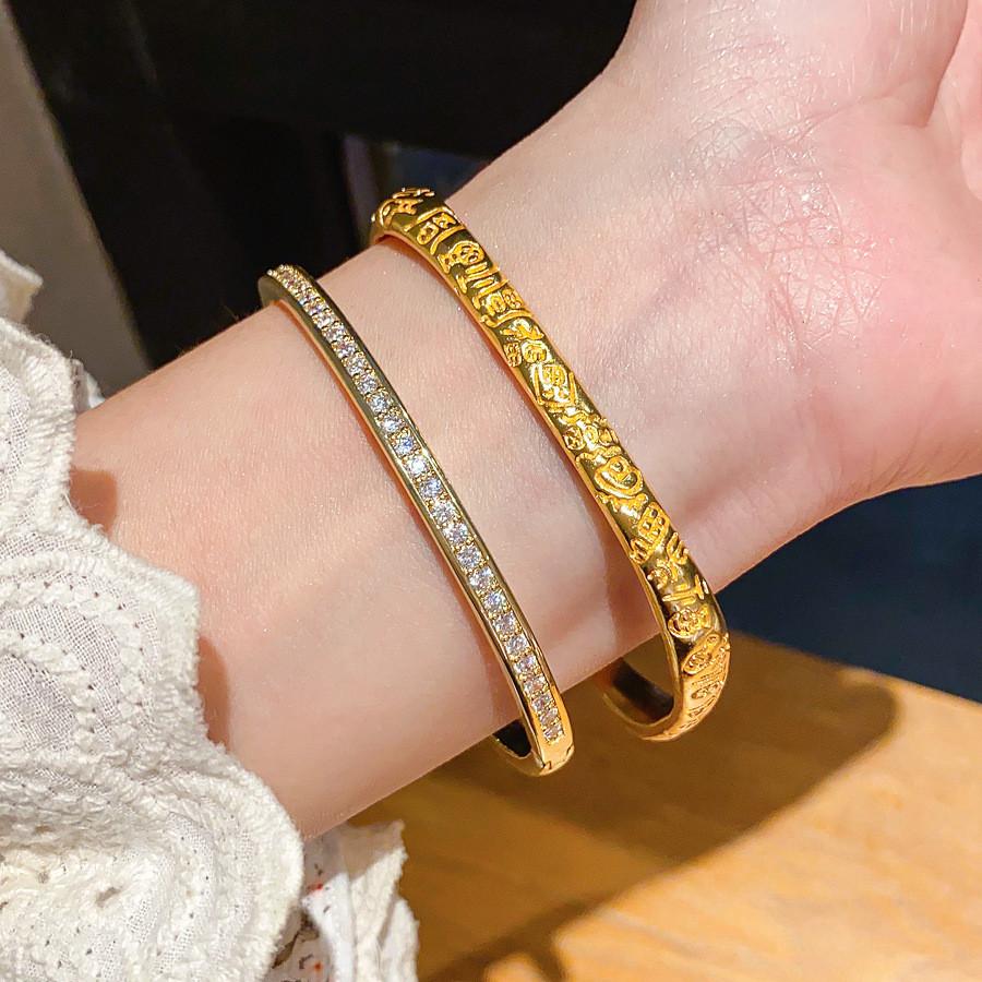 Luxury Copper Open Bracelet With Zircon Stones And Classic Round Elements For Women